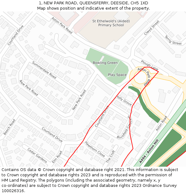 1, NEW PARK ROAD, QUEENSFERRY, DEESIDE, CH5 1XD: Location map and indicative extent of plot