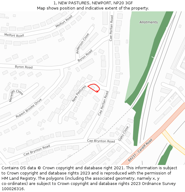 1, NEW PASTURES, NEWPORT, NP20 3GF: Location map and indicative extent of plot