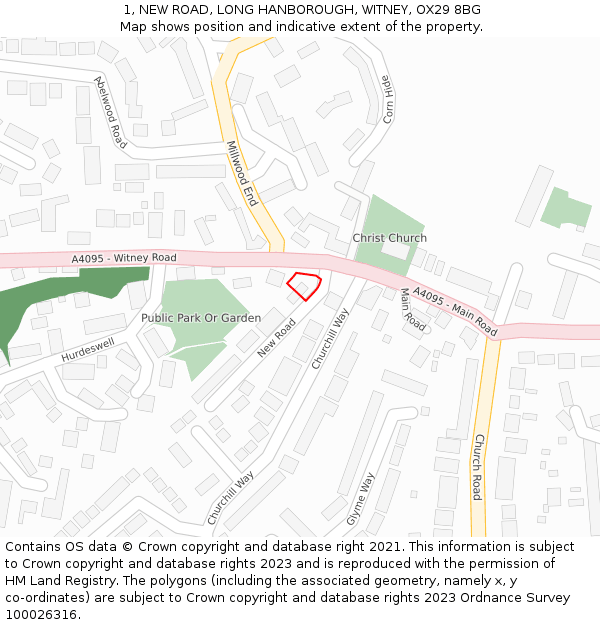 1, NEW ROAD, LONG HANBOROUGH, WITNEY, OX29 8BG: Location map and indicative extent of plot