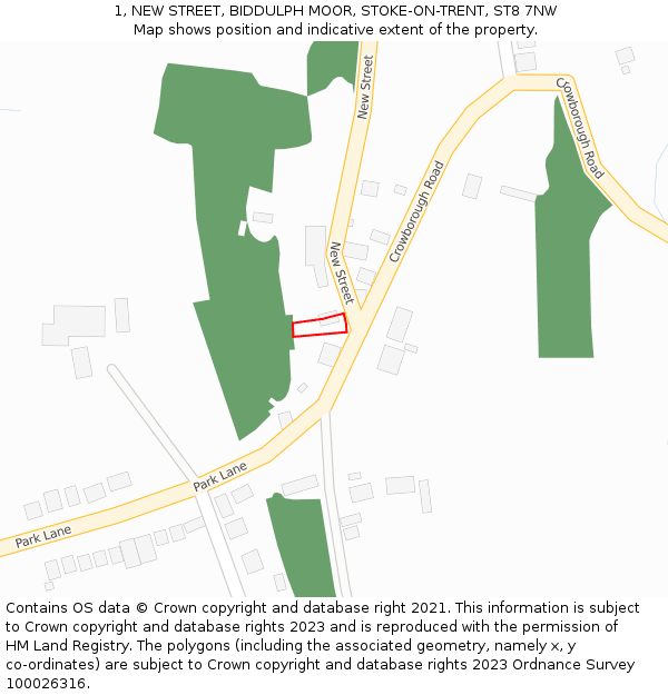 1, NEW STREET, BIDDULPH MOOR, STOKE-ON-TRENT, ST8 7NW: Location map and indicative extent of plot