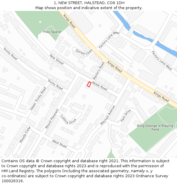 1, NEW STREET, HALSTEAD, CO9 1DH: Location map and indicative extent of plot