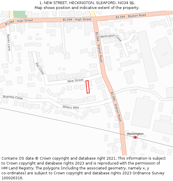 1, NEW STREET, HECKINGTON, SLEAFORD, NG34 9JL: Location map and indicative extent of plot