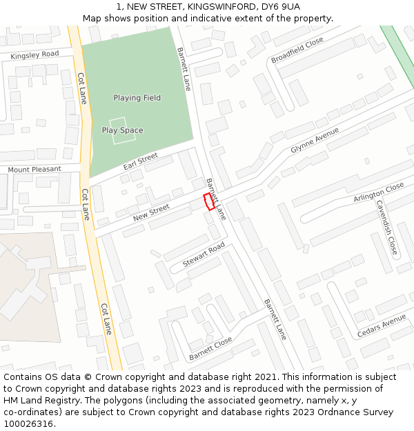 1, NEW STREET, KINGSWINFORD, DY6 9UA: Location map and indicative extent of plot