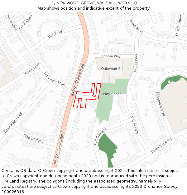 1, NEW WOOD GROVE, WALSALL, WS9 9HQ: Location map and indicative extent of plot