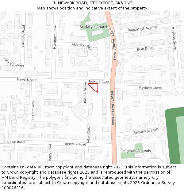 1, NEWARK ROAD, STOCKPORT, SK5 7NF: Location map and indicative extent of plot