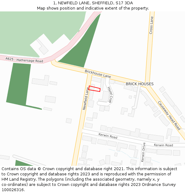 1, NEWFIELD LANE, SHEFFIELD, S17 3DA: Location map and indicative extent of plot