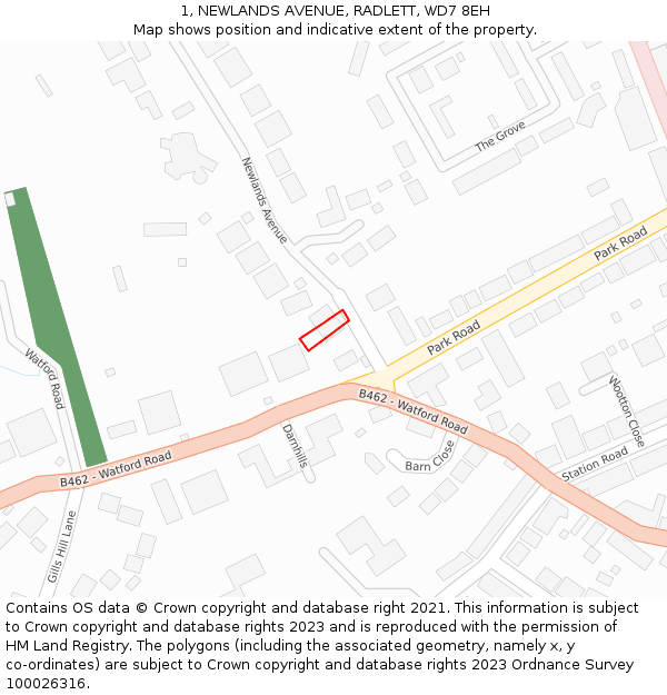 1, NEWLANDS AVENUE, RADLETT, WD7 8EH: Location map and indicative extent of plot