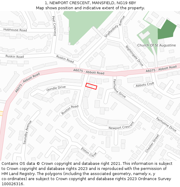 1, NEWPORT CRESCENT, MANSFIELD, NG19 6BY: Location map and indicative extent of plot