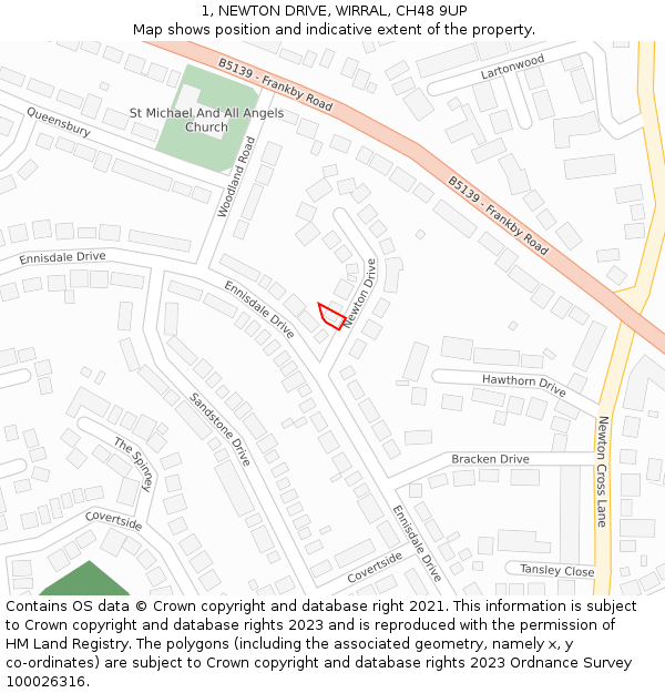 1, NEWTON DRIVE, WIRRAL, CH48 9UP: Location map and indicative extent of plot