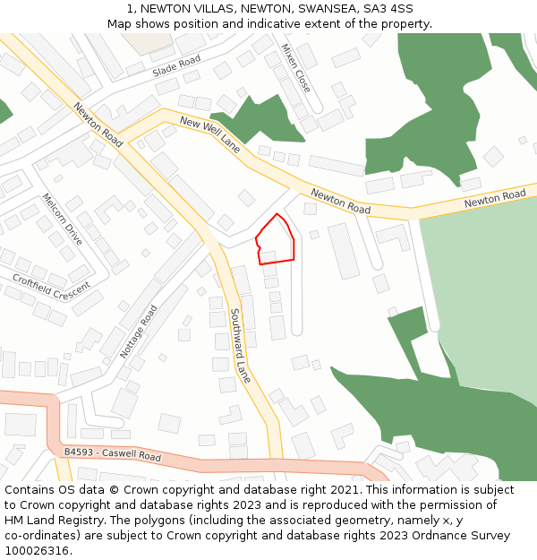 1, NEWTON VILLAS, NEWTON, SWANSEA, SA3 4SS: Location map and indicative extent of plot