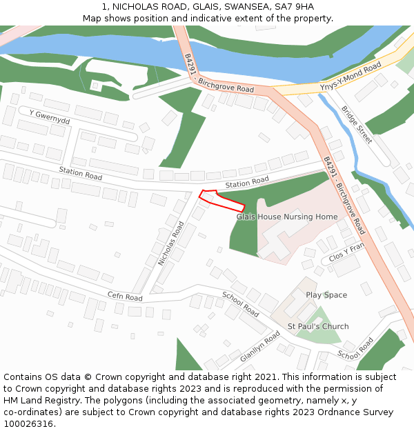 1, NICHOLAS ROAD, GLAIS, SWANSEA, SA7 9HA: Location map and indicative extent of plot