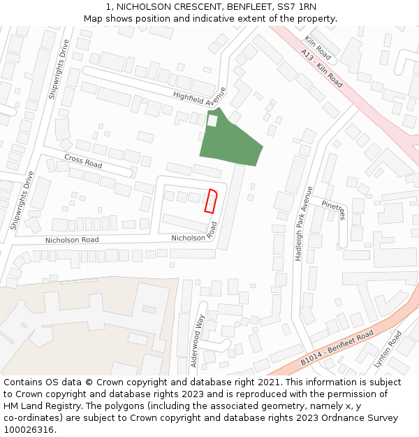 1, NICHOLSON CRESCENT, BENFLEET, SS7 1RN: Location map and indicative extent of plot