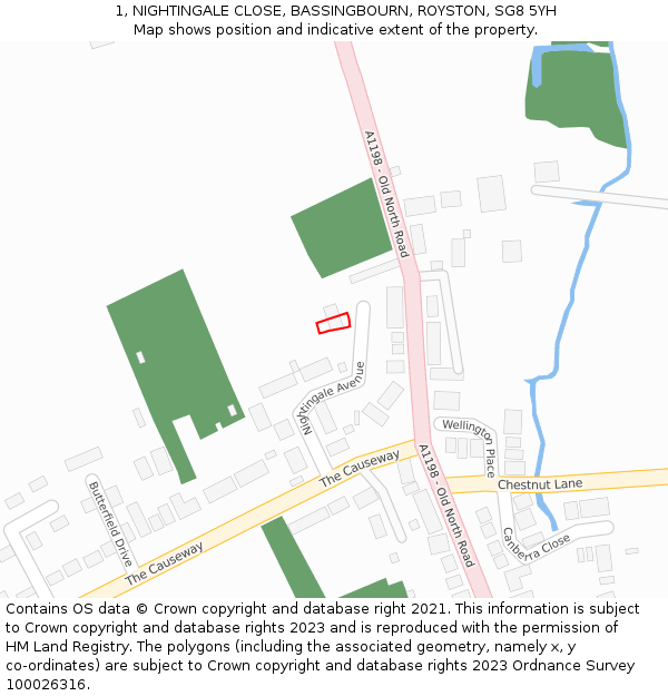 1, NIGHTINGALE CLOSE, BASSINGBOURN, ROYSTON, SG8 5YH: Location map and indicative extent of plot