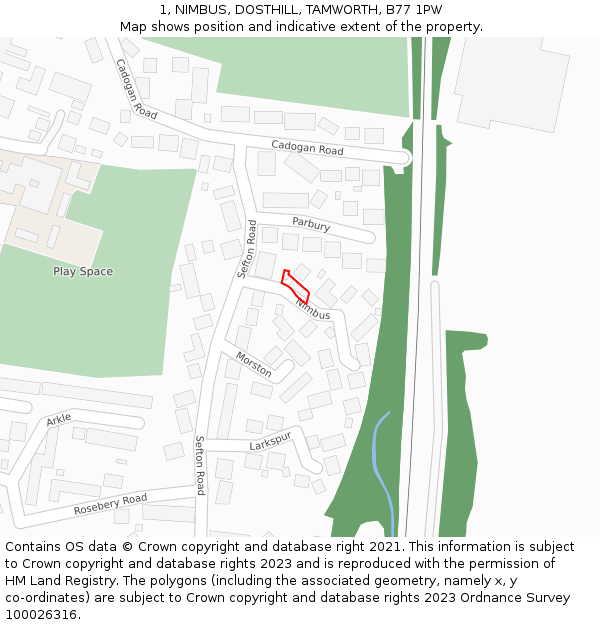1, NIMBUS, DOSTHILL, TAMWORTH, B77 1PW: Location map and indicative extent of plot