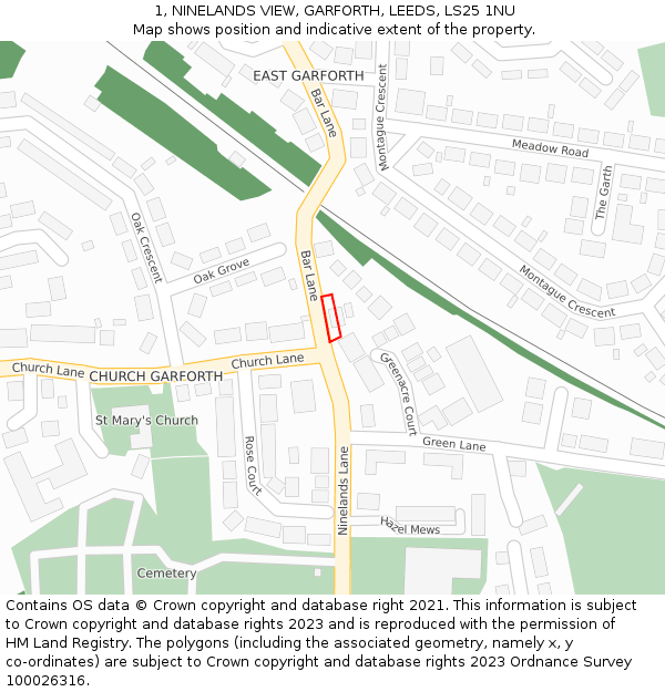 1, NINELANDS VIEW, GARFORTH, LEEDS, LS25 1NU: Location map and indicative extent of plot