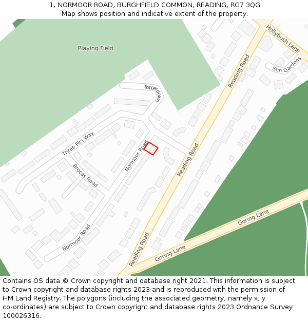 1, NORMOOR ROAD, BURGHFIELD COMMON, READING, RG7 3QG: Location map and indicative extent of plot