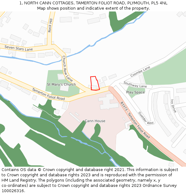 1, NORTH CANN COTTAGES, TAMERTON FOLIOT ROAD, PLYMOUTH, PL5 4NL: Location map and indicative extent of plot