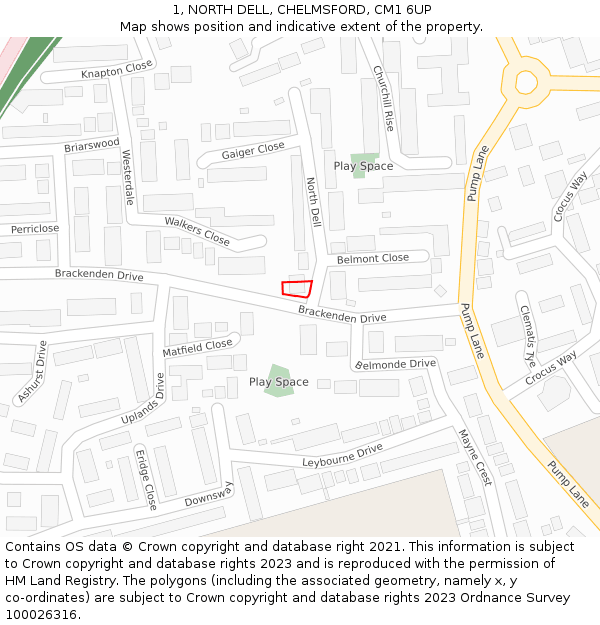 1, NORTH DELL, CHELMSFORD, CM1 6UP: Location map and indicative extent of plot