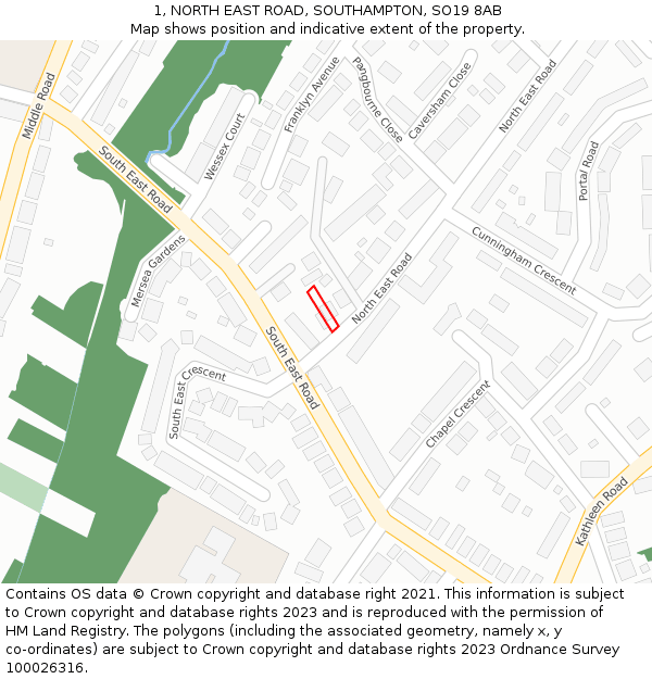 1, NORTH EAST ROAD, SOUTHAMPTON, SO19 8AB: Location map and indicative extent of plot