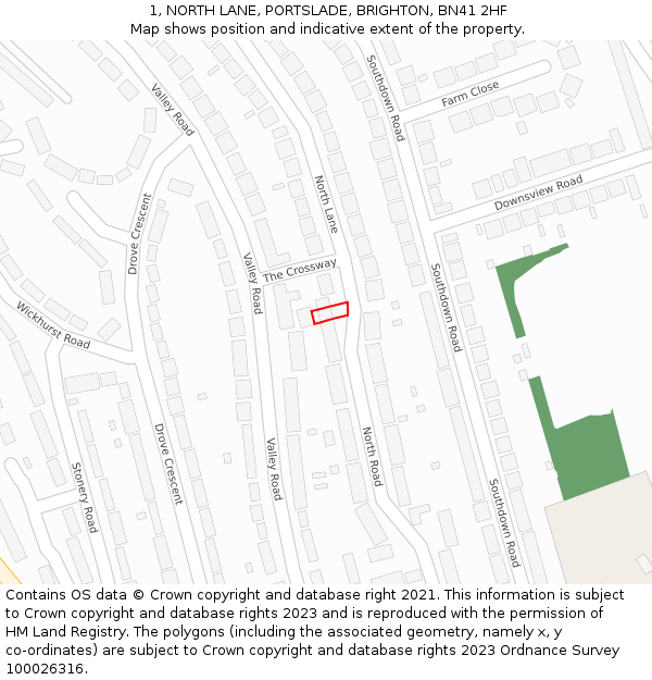 1, NORTH LANE, PORTSLADE, BRIGHTON, BN41 2HF: Location map and indicative extent of plot