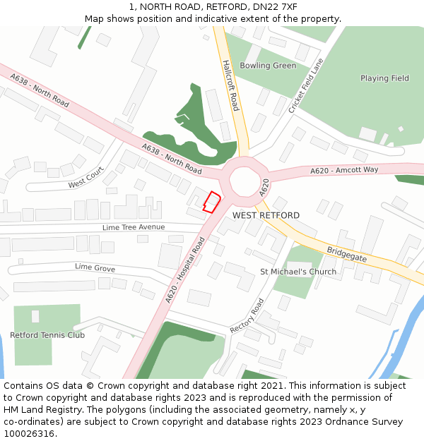 1, NORTH ROAD, RETFORD, DN22 7XF: Location map and indicative extent of plot