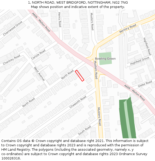 1, NORTH ROAD, WEST BRIDGFORD, NOTTINGHAM, NG2 7NG: Location map and indicative extent of plot