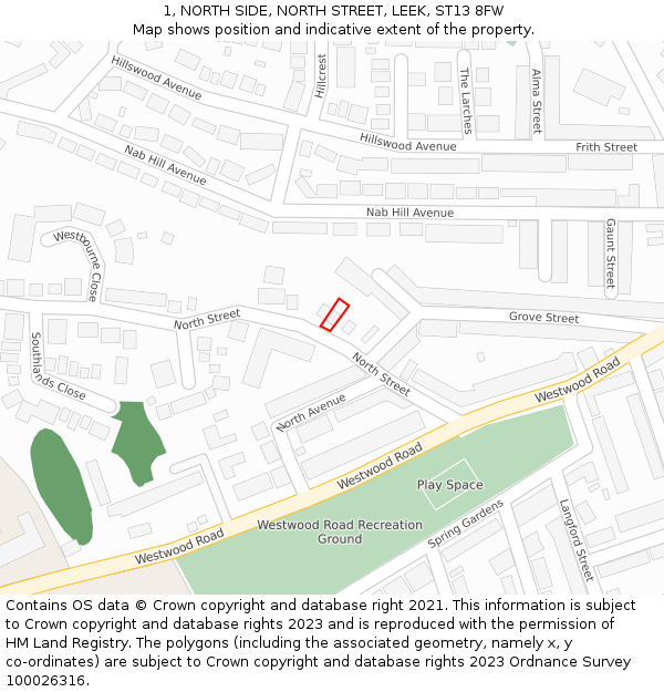 1, NORTH SIDE, NORTH STREET, LEEK, ST13 8FW: Location map and indicative extent of plot