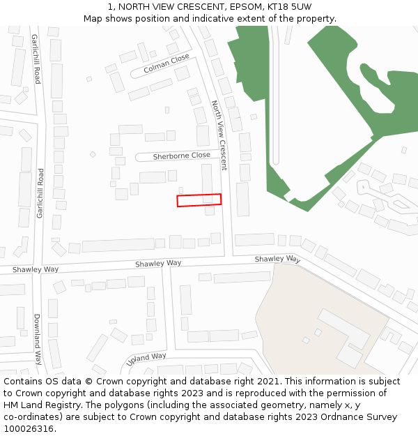 1, NORTH VIEW CRESCENT, EPSOM, KT18 5UW: Location map and indicative extent of plot