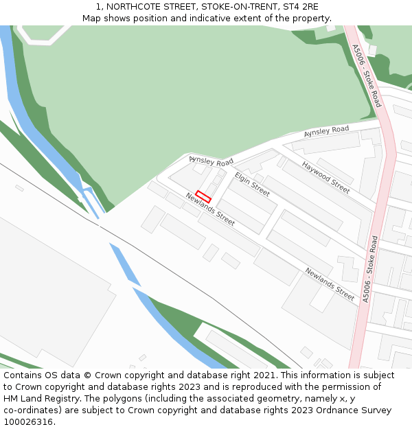 1, NORTHCOTE STREET, STOKE-ON-TRENT, ST4 2RE: Location map and indicative extent of plot