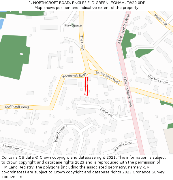 1, NORTHCROFT ROAD, ENGLEFIELD GREEN, EGHAM, TW20 0DP: Location map and indicative extent of plot