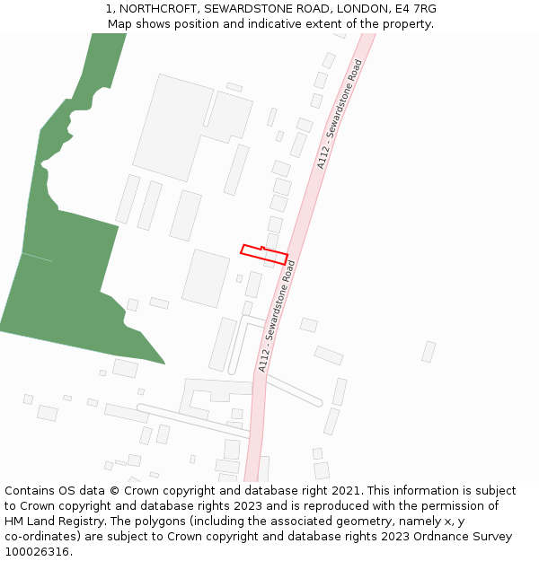 1, NORTHCROFT, SEWARDSTONE ROAD, LONDON, E4 7RG: Location map and indicative extent of plot