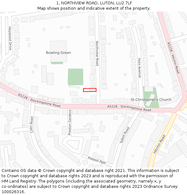 1, NORTHVIEW ROAD, LUTON, LU2 7LF: Location map and indicative extent of plot