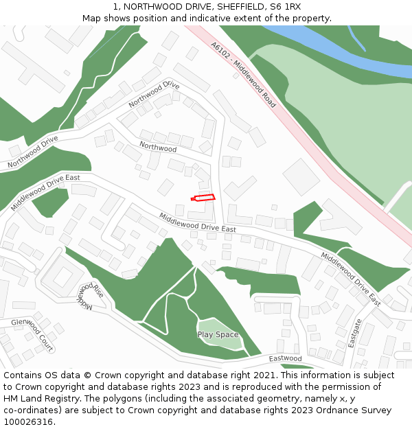 1, NORTHWOOD DRIVE, SHEFFIELD, S6 1RX: Location map and indicative extent of plot