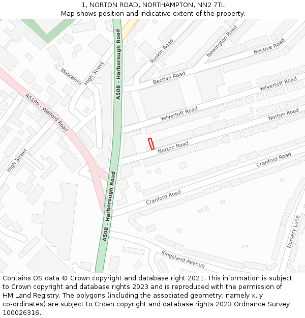 1, NORTON ROAD, NORTHAMPTON, NN2 7TL: Location map and indicative extent of plot