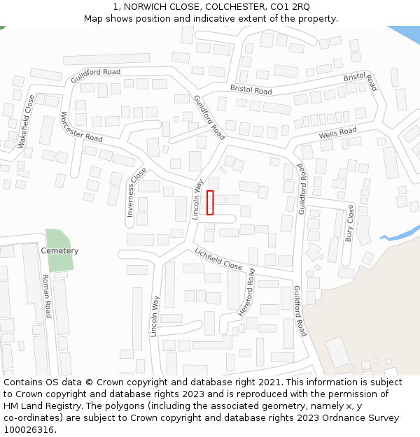 1, NORWICH CLOSE, COLCHESTER, CO1 2RQ: Location map and indicative extent of plot