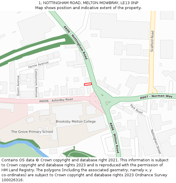 1, NOTTINGHAM ROAD, MELTON MOWBRAY, LE13 0NP: Location map and indicative extent of plot