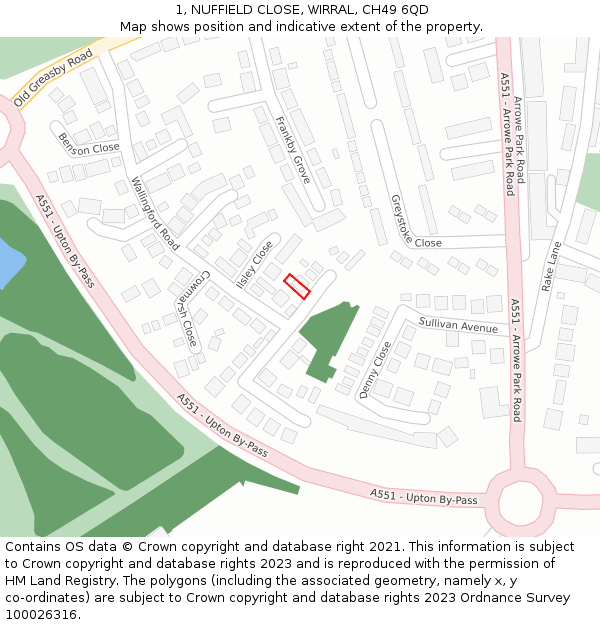1, NUFFIELD CLOSE, WIRRAL, CH49 6QD: Location map and indicative extent of plot