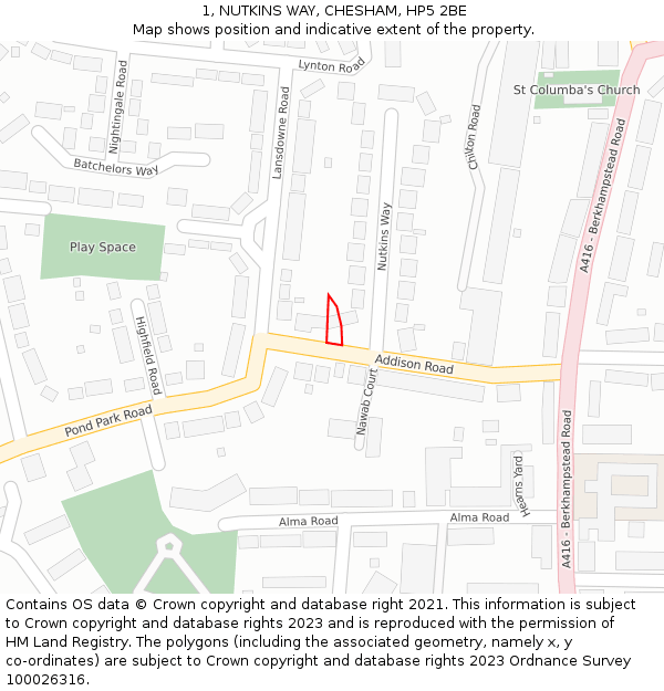 1, NUTKINS WAY, CHESHAM, HP5 2BE: Location map and indicative extent of plot