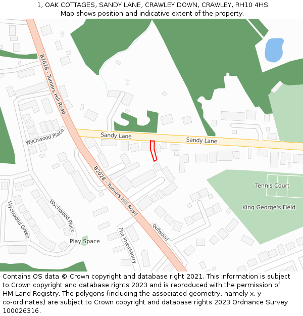 1, OAK COTTAGES, SANDY LANE, CRAWLEY DOWN, CRAWLEY, RH10 4HS: Location map and indicative extent of plot