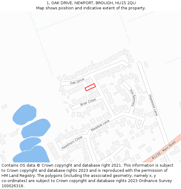 1, OAK DRIVE, NEWPORT, BROUGH, HU15 2QU: Location map and indicative extent of plot