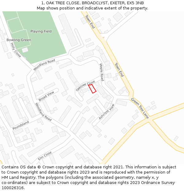 1, OAK TREE CLOSE, BROADCLYST, EXETER, EX5 3NB: Location map and indicative extent of plot