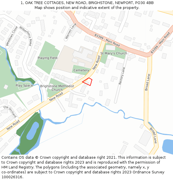 1, OAK TREE COTTAGES, NEW ROAD, BRIGHSTONE, NEWPORT, PO30 4BB: Location map and indicative extent of plot