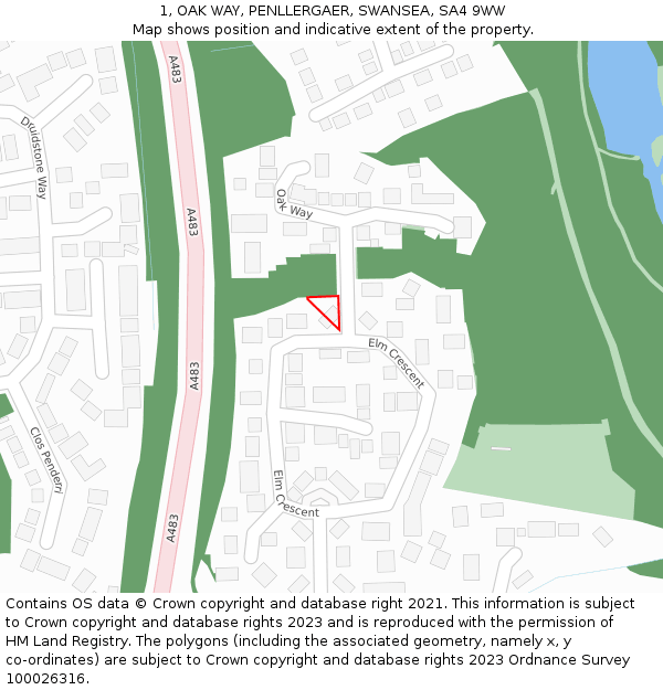 1, OAK WAY, PENLLERGAER, SWANSEA, SA4 9WW: Location map and indicative extent of plot