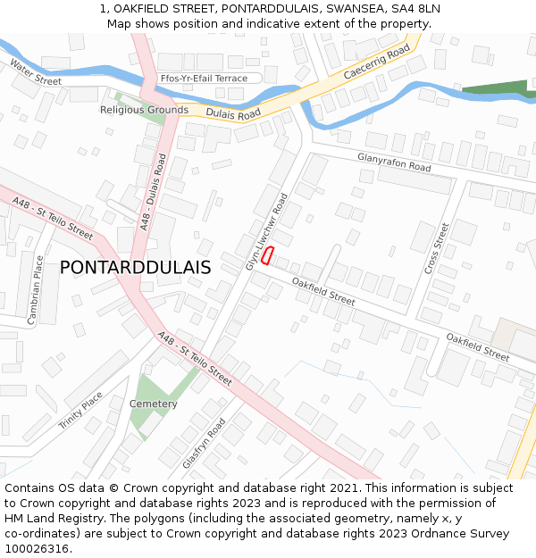 1, OAKFIELD STREET, PONTARDDULAIS, SWANSEA, SA4 8LN: Location map and indicative extent of plot