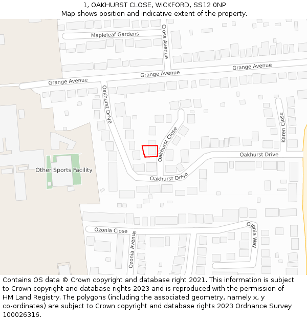 1, OAKHURST CLOSE, WICKFORD, SS12 0NP: Location map and indicative extent of plot