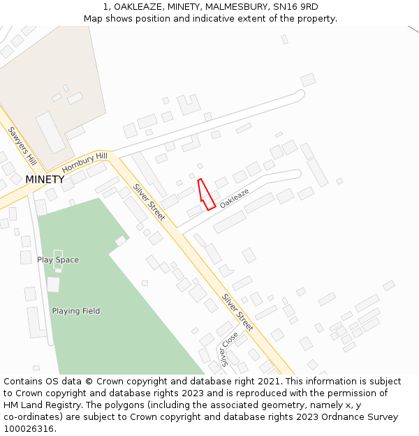 1, OAKLEAZE, MINETY, MALMESBURY, SN16 9RD: Location map and indicative extent of plot