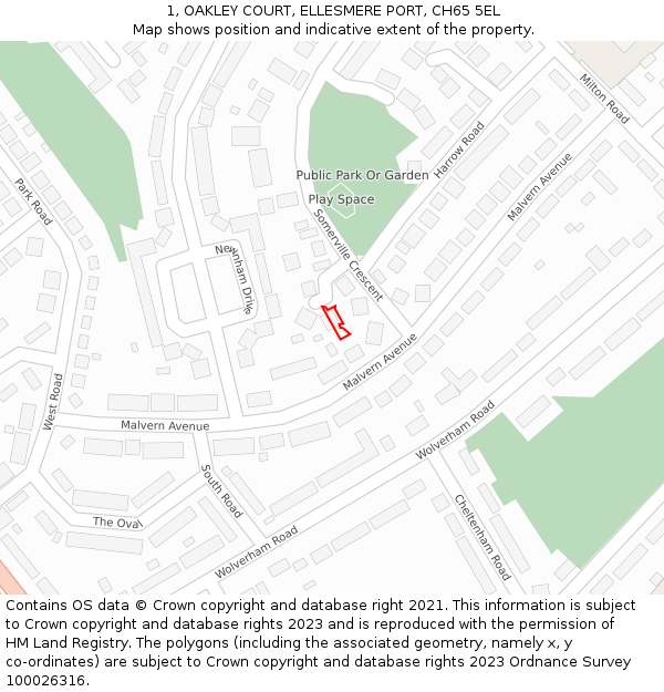 1, OAKLEY COURT, ELLESMERE PORT, CH65 5EL: Location map and indicative extent of plot