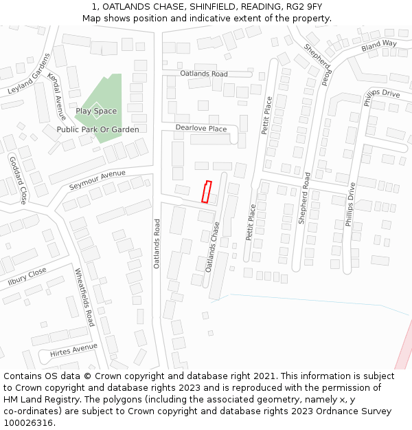 1, OATLANDS CHASE, SHINFIELD, READING, RG2 9FY: Location map and indicative extent of plot