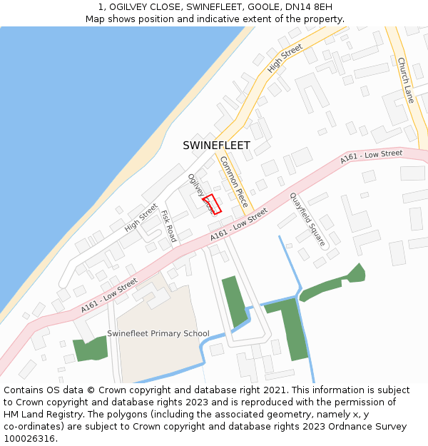 1, OGILVEY CLOSE, SWINEFLEET, GOOLE, DN14 8EH: Location map and indicative extent of plot