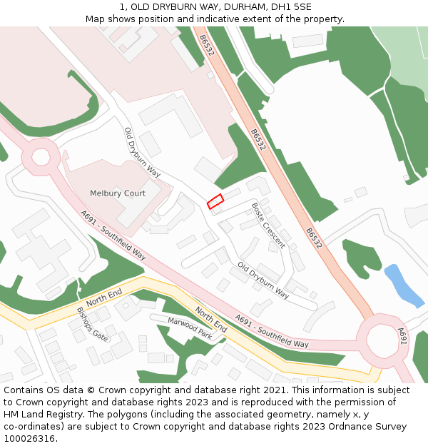 1, OLD DRYBURN WAY, DURHAM, DH1 5SE: Location map and indicative extent of plot
